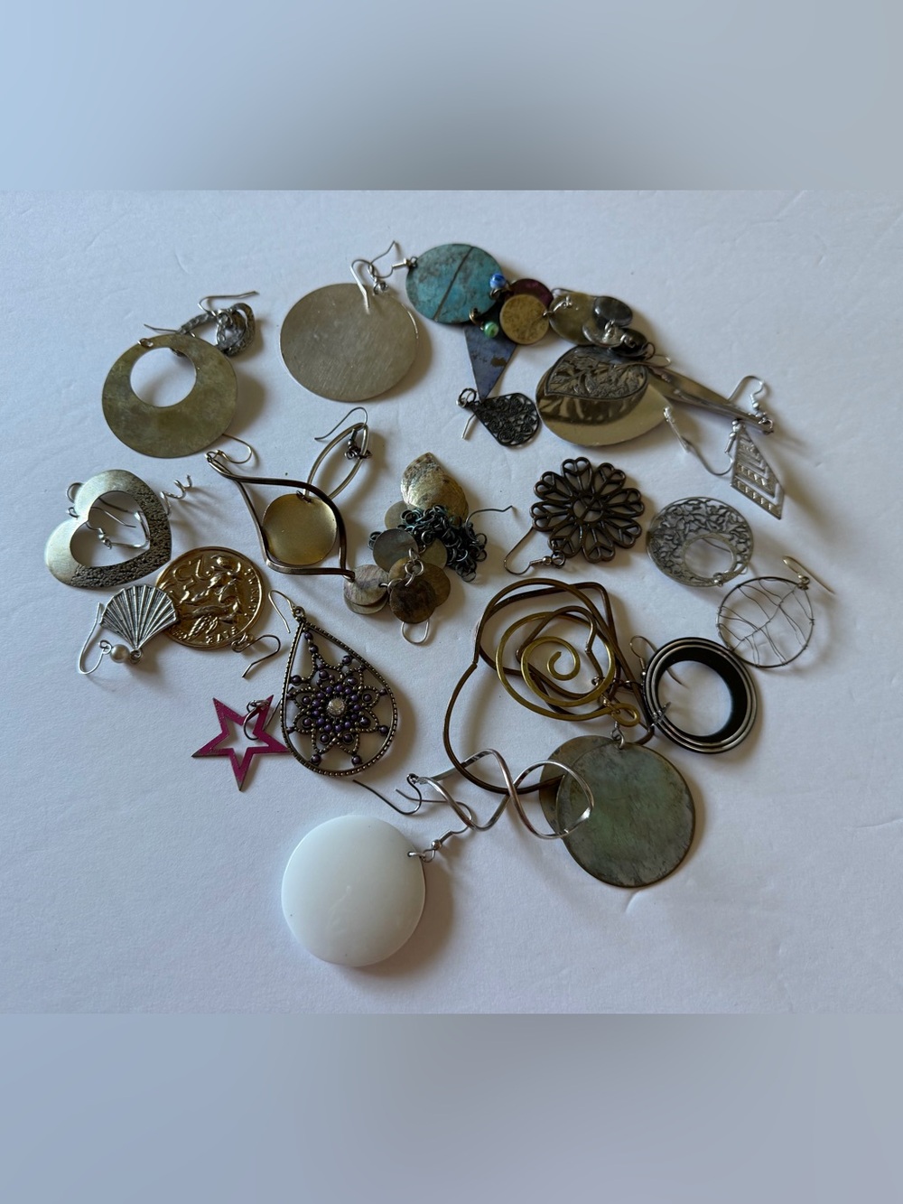Mixed Metal & Shell single Earring Lot - Gold, Silver, White Tones